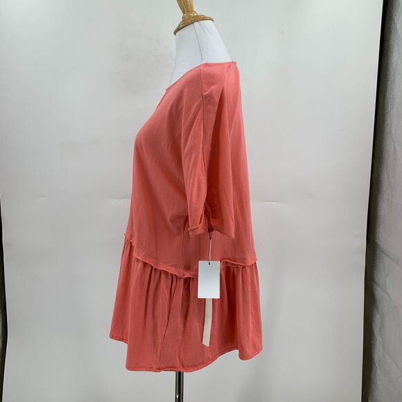 Caslon Peplum Shirt Womens XS Extra Small Salmon Pink Mid Sleeve Flowy Stretch - Picture 4 of 10